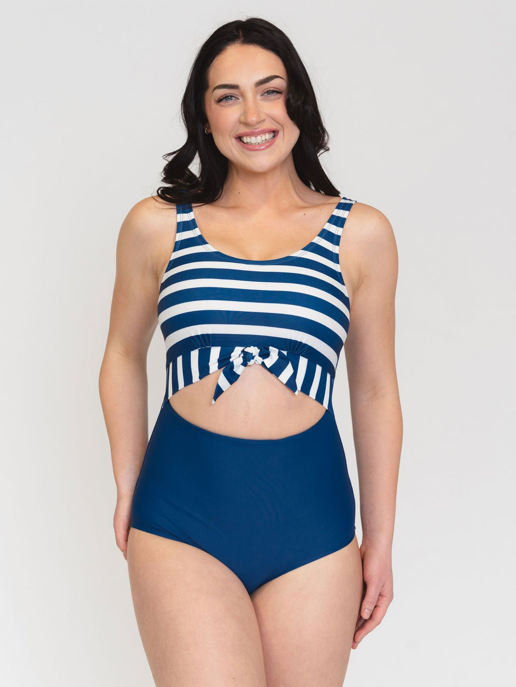 Navy Stripe Knotted One-Piece Swimsuit – UPF 50+