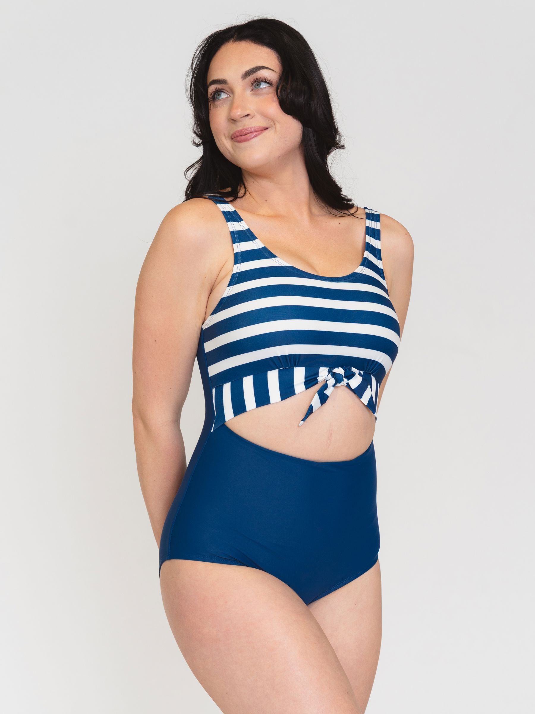 Navy Stripe Knotted One-Piece Swimsuit – UPF 50+