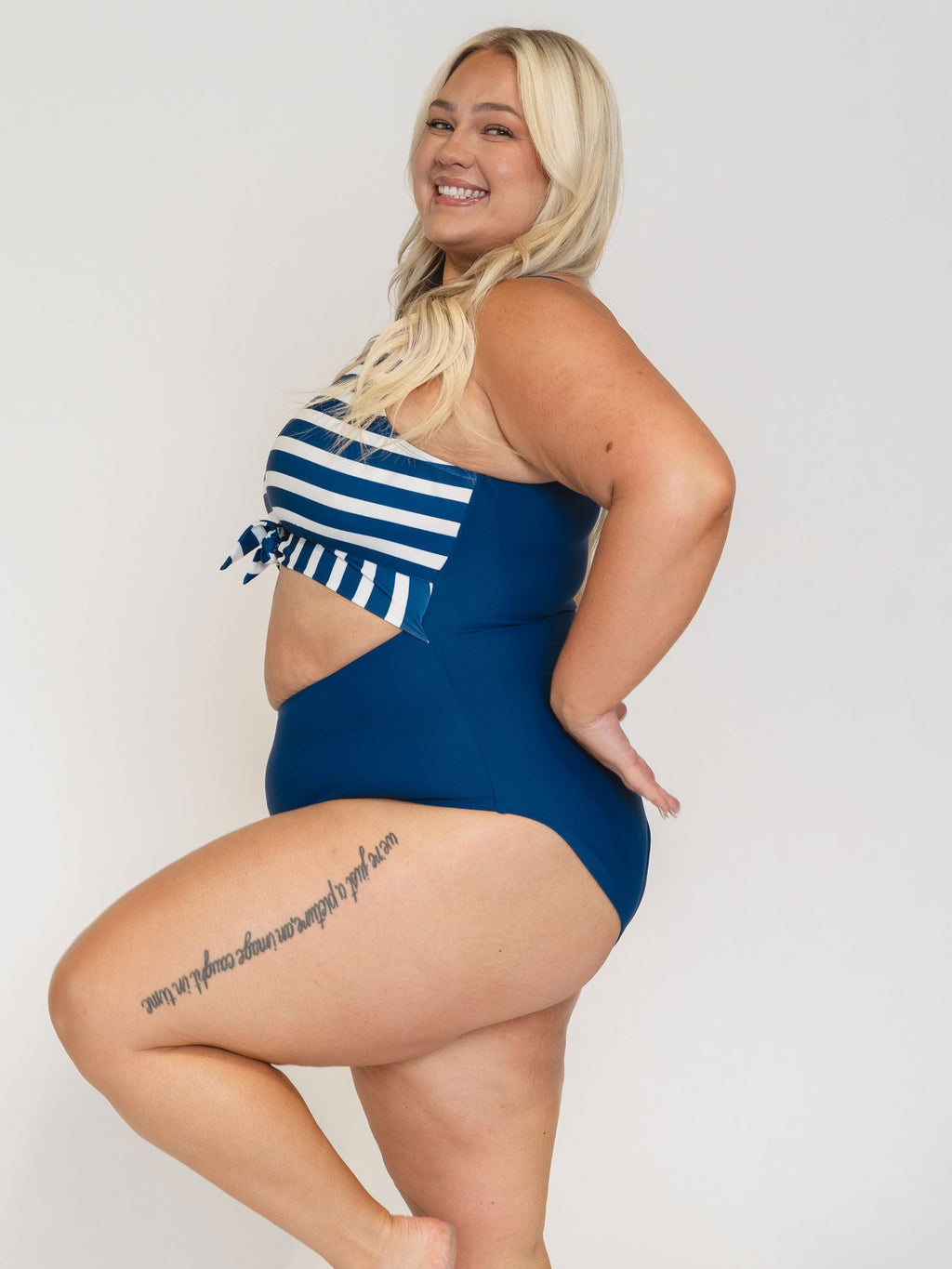 Navy Stripe Knotted One-Piece Swimsuit – UPF 50+