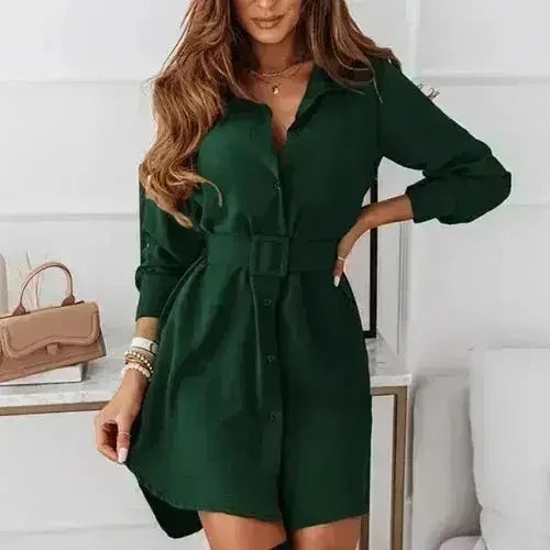 Casual A-Line Shirt Dress – Knee-Length, Long Sleeve