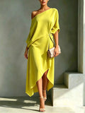 Asymmetrical One-Shoulder Drape Dress – Plus Size S–3XL