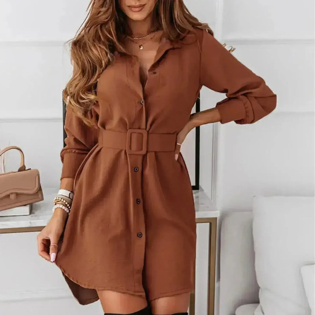 Casual A-Line Shirt Dress – Knee-Length, Long Sleeve