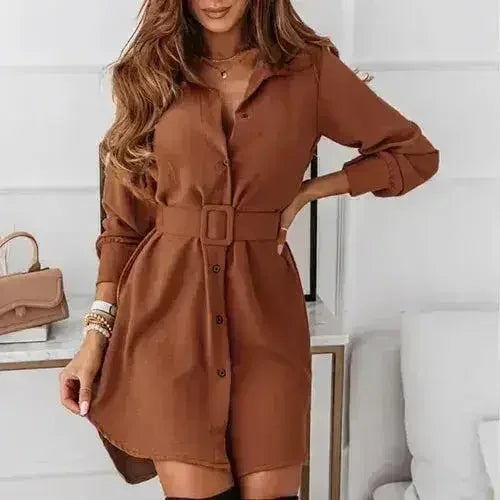 Casual A-Line Shirt Dress – Knee-Length, Long Sleeve