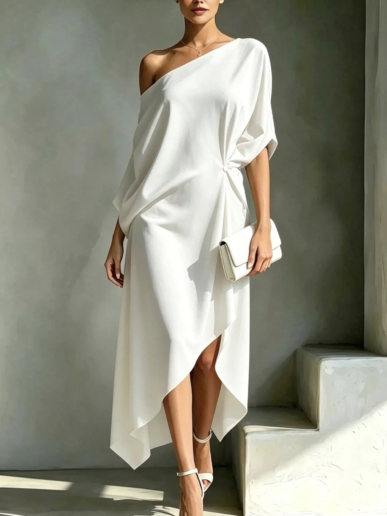 Asymmetrical One-Shoulder Drape Dress – Plus Size S–3XL
