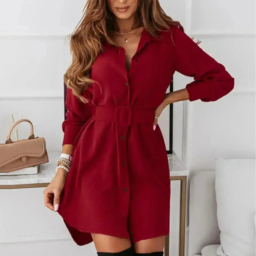 Casual A-Line Shirt Dress – Knee-Length, Long Sleeve