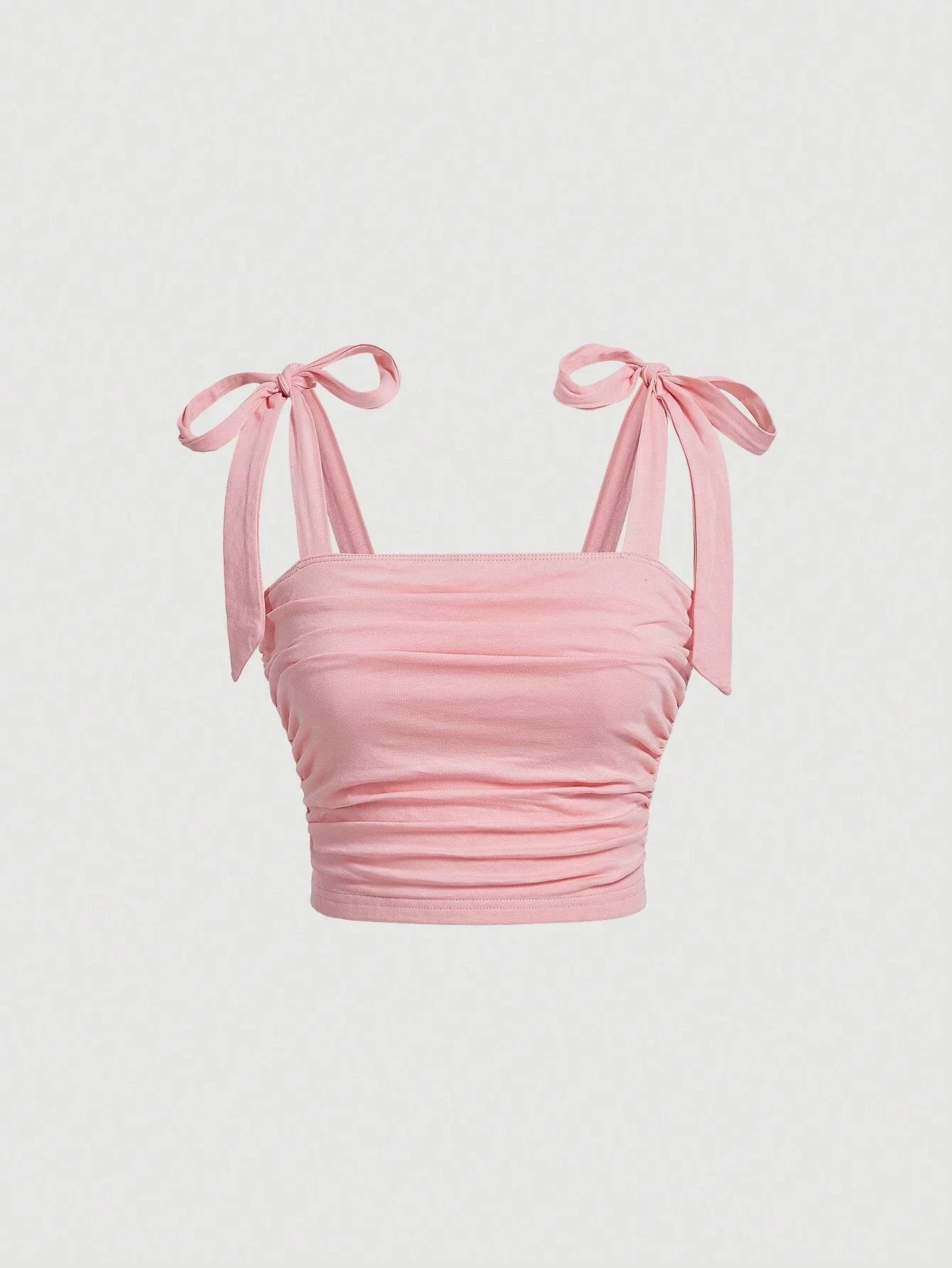 Tie Shoulder Ruched Crop Top – Y2K Bow Detail