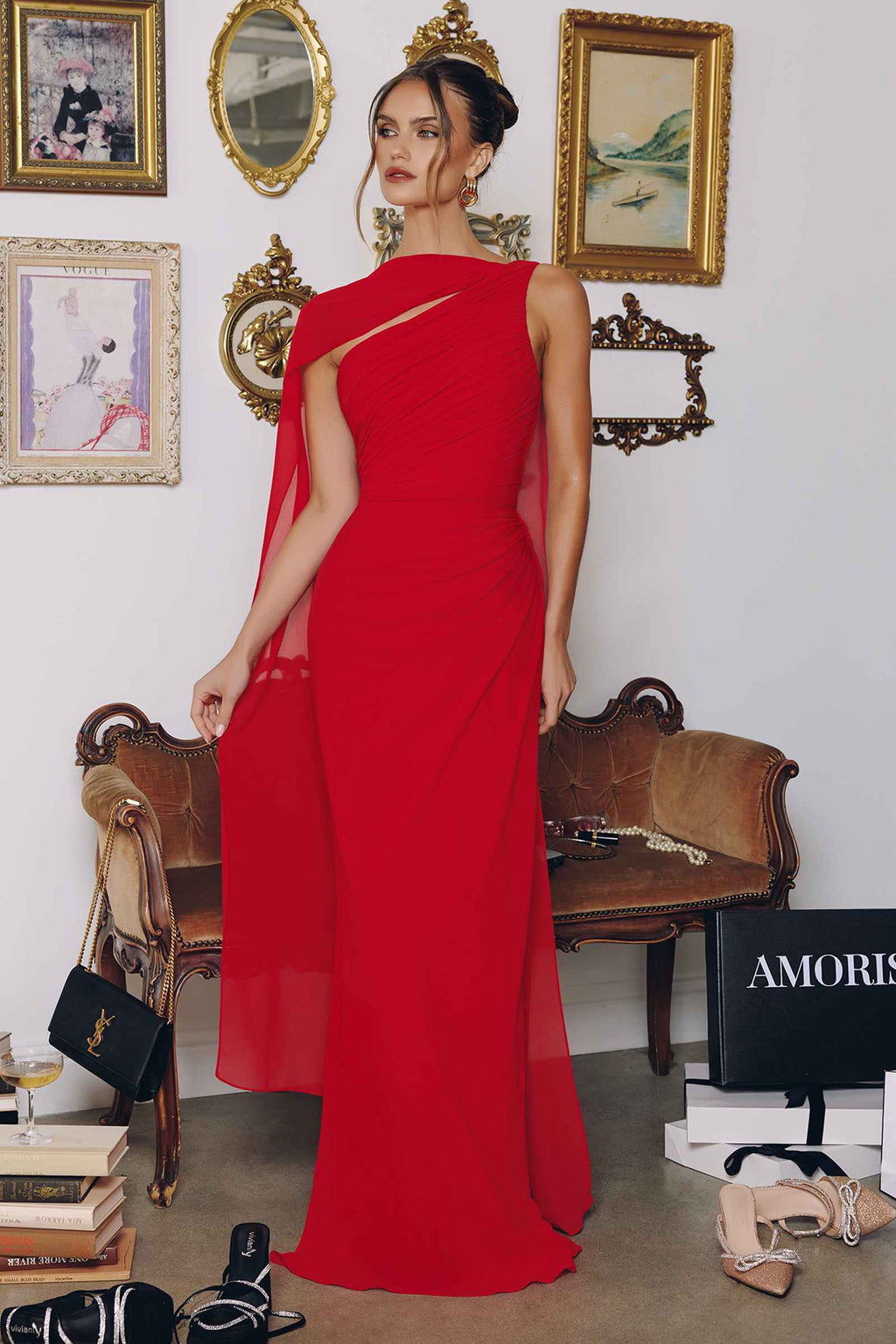 Amoris T730 One-Shoulder Chiffon Formal Gown – Cinderella Divine