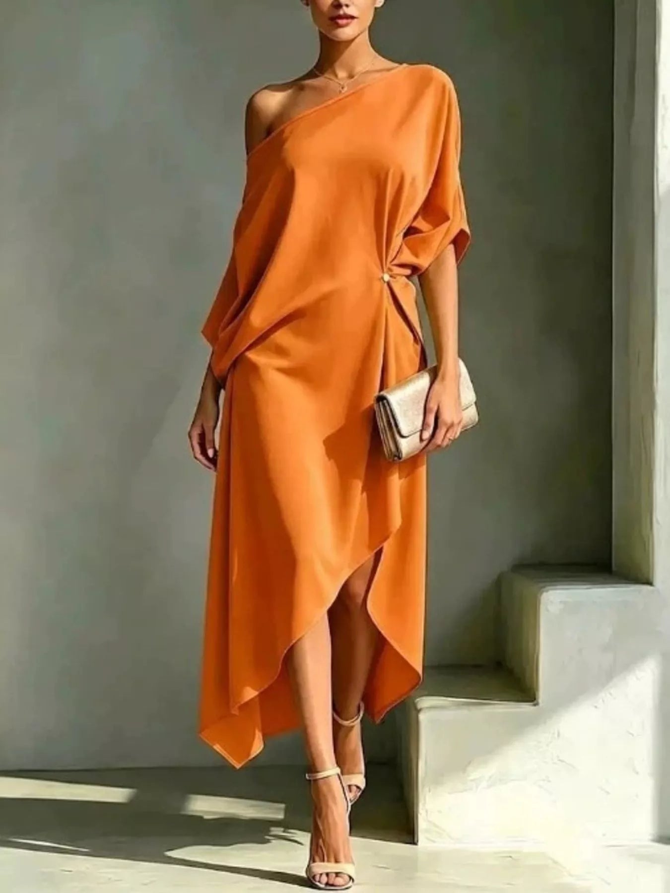 Asymmetrical One-Shoulder Drape Dress – Plus Size S–3XL