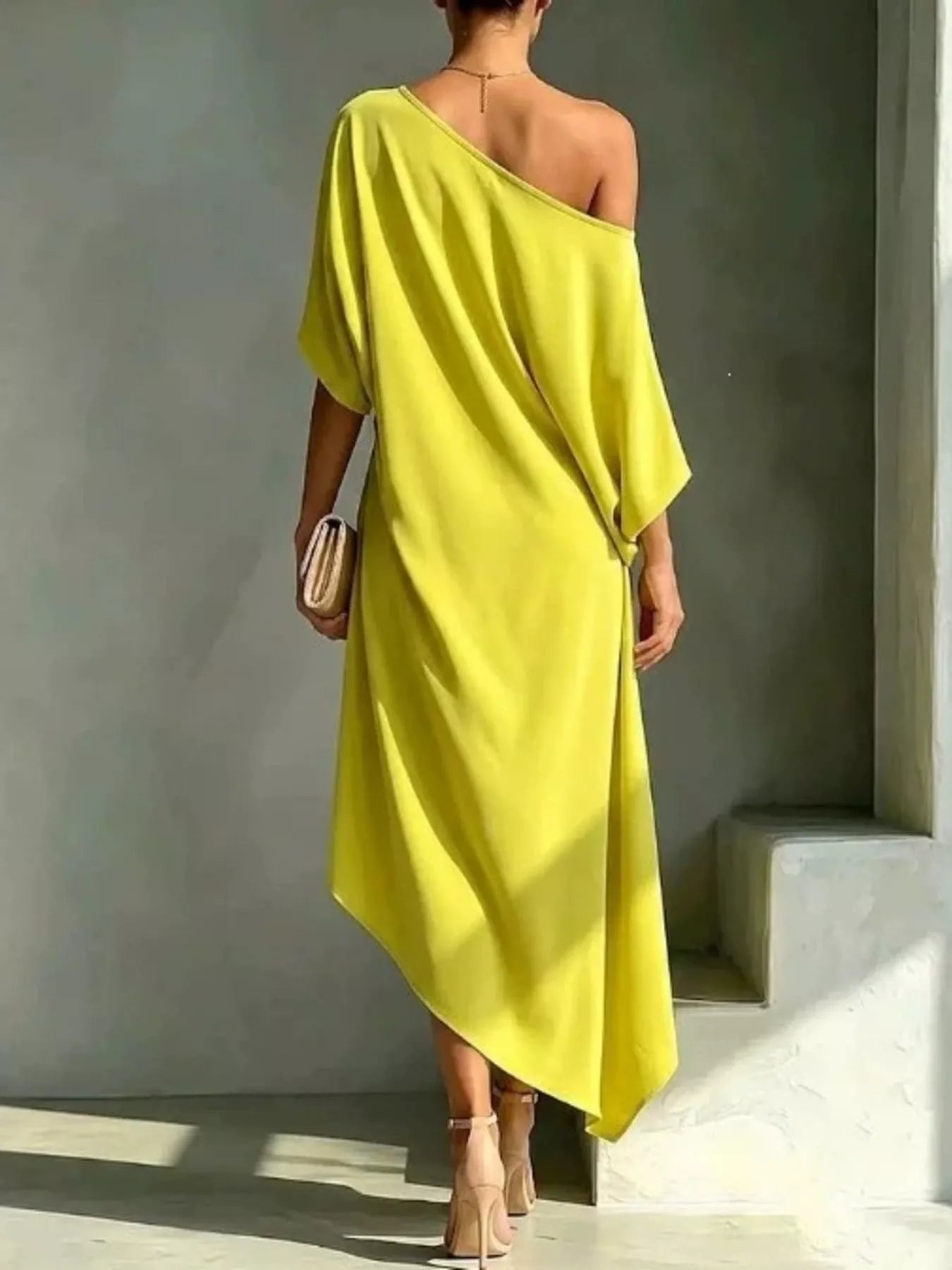 Asymmetrical One-Shoulder Drape Dress – Plus Size S–3XL