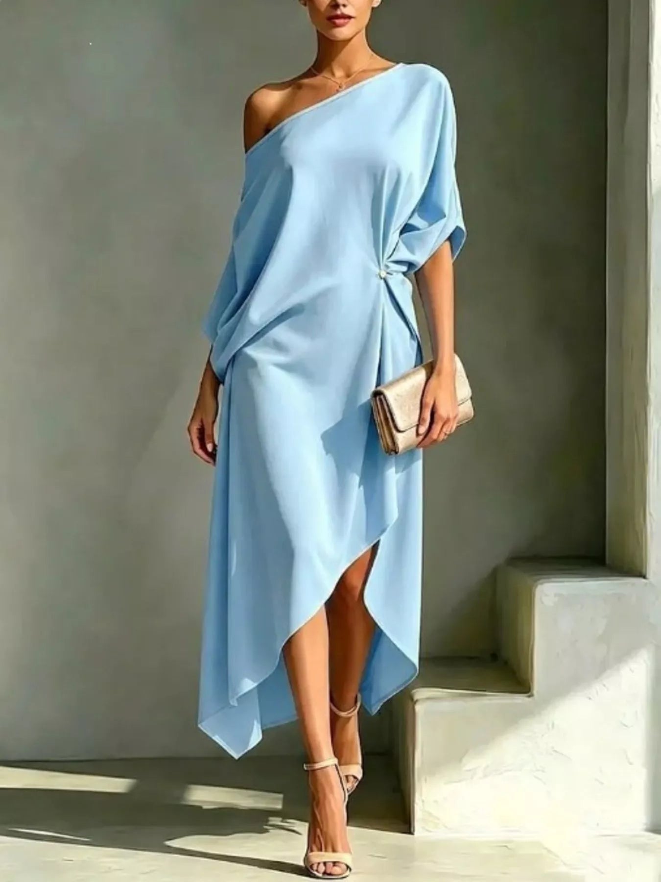 Asymmetrical One-Shoulder Drape Dress – Plus Size S–3XL
