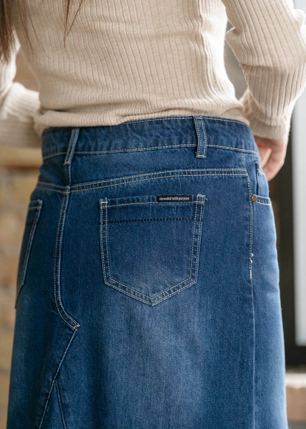 Jennifer A-Line Long Denim Skirt – Medium Wash