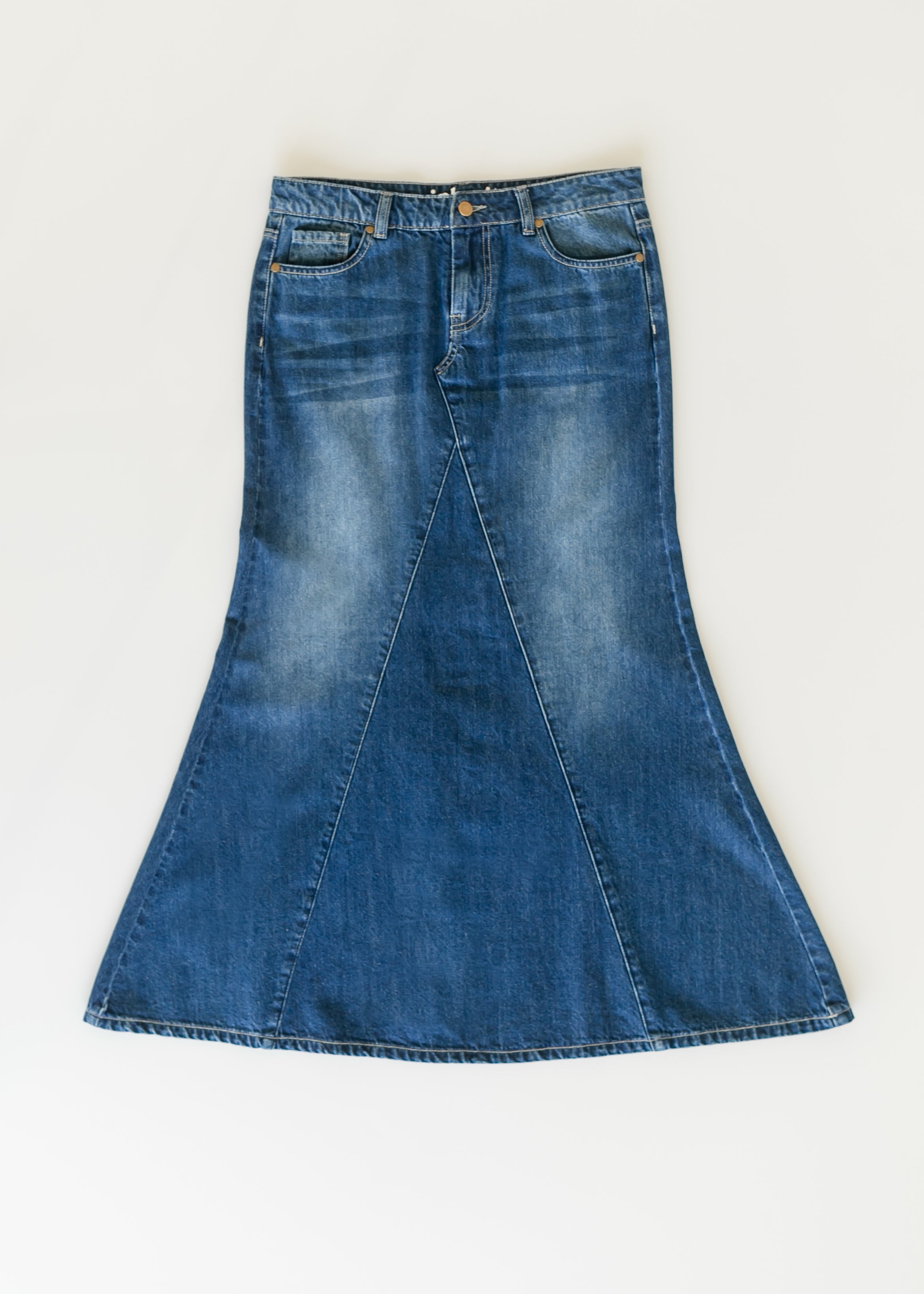 Jennifer A-Line Long Denim Skirt – Medium Wash