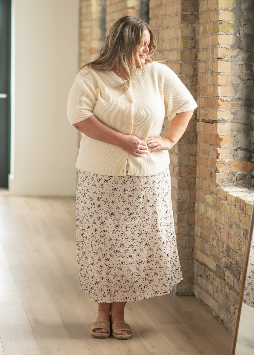 Zadie Ivory Short Sleeve Button Cardigan – Cotton-Rayon Blend