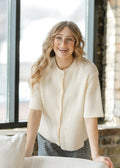 Zadie Ivory Short Sleeve Button Cardigan – Cotton-Rayon Blend